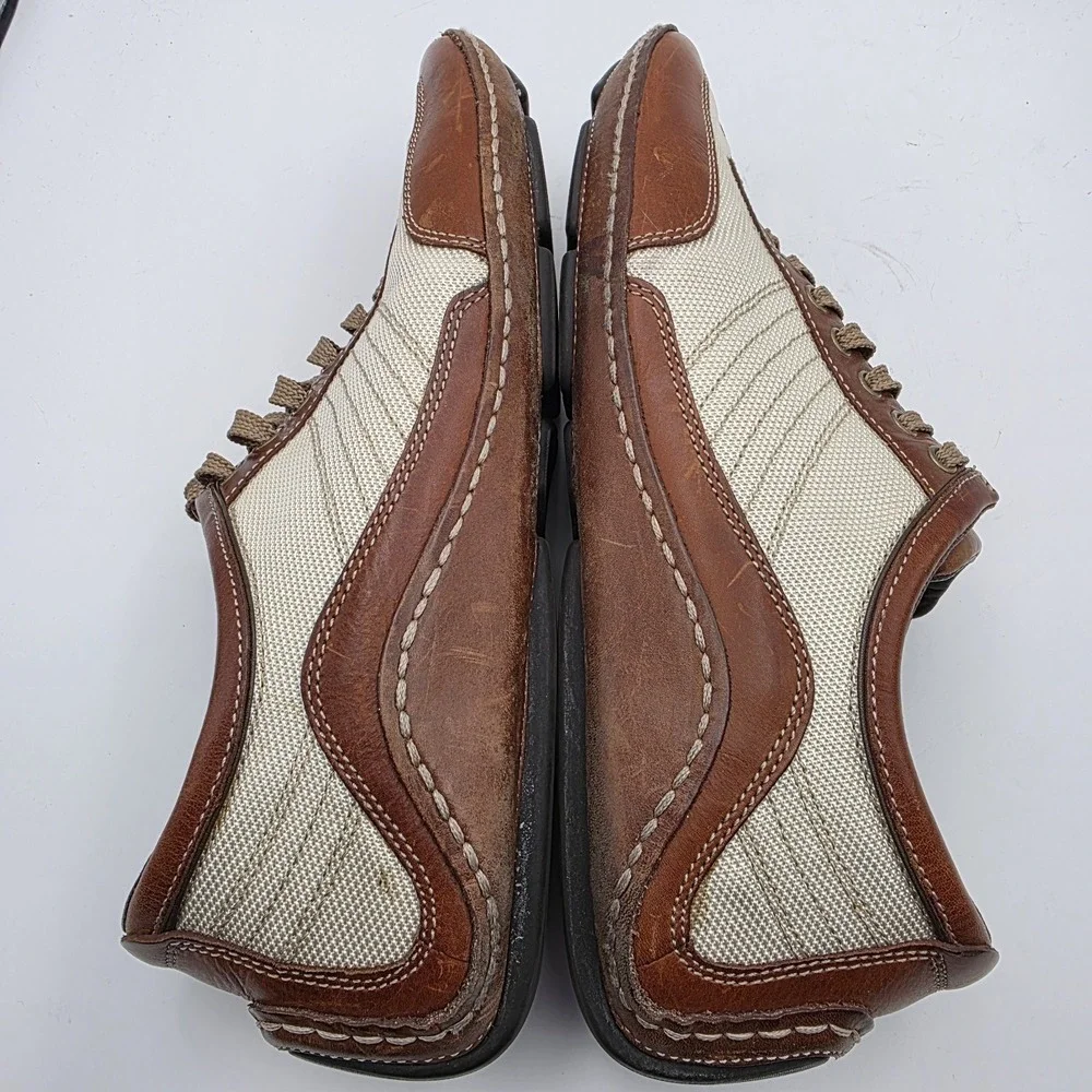 Cole Haan Mens 10 Brown Leather Canvas Driving Shoes Oxfords Preppy Tennis Yacht